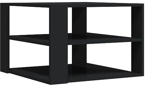 vidaXL Black Coffee Table Engineered Wood Square Table Ideal for Living Room Decor with Three-Tier Open Shelf Storage