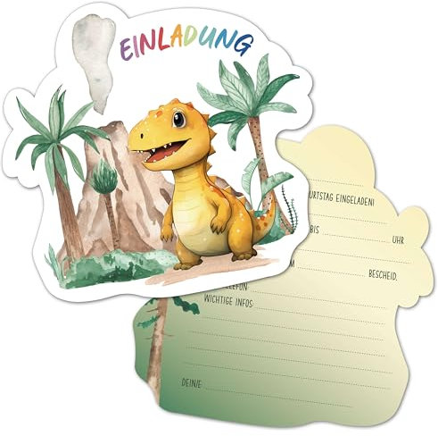 BIROYAL Einladungskarten Kindergeburtstag, Einladung Kindergeburtstag für Mädchen Jungen, 12 x Einladungskarten Geburtstag, Geburtstagseinladungen Dinosaurier
