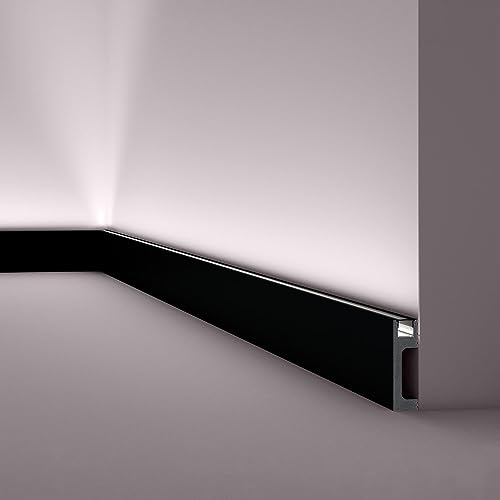 NOËL & MARQUET IL10 BLACK Licht-Sockelleiste 2m | Schwarze LED-Fußleiste 80x23mm inkl. schwarzem Diffusor | Lichtundurchlässiges HDPS-Profil RAL 7021 von NMC