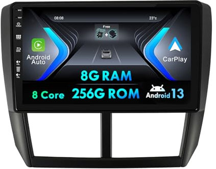 2 Din für Subaru Foreste/Impreza WRX STI 2008–2014 Android 14 Autoradio Stereo 9 Zoll IPS mit GPS, BT, Carplay, Android Auto, Mirror Link, DSP, Radio AM/FM/RDS, WLAN 4G, USB, DAB,Kamera 8G +256G
