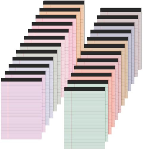 Lincia Notizblöcke, 10,2 x 15,2 cm, klein, liniert, 30 Blatt, mehrfarbig, liniert, für die Arbeit, 80 g/m²-Papier für Einkaufsliste, Einkaufsliste, süße Farbe, 24 Stück