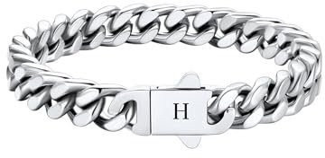 HAYOUWAY Armband Herren mit Buchstaben Edelstahl Panzerkette Silber Gold Armbänder für Herren Gravur A-Z Personalisierte Jahrestag Vatertag Geburtstagsgeschenk für Männer Papa Freund Sohn Bruder