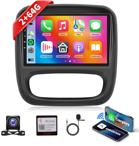 2G 64G Android Car Stereo for Vauxhall Vivaro Renault Trafic FIAT Talento Nissan NV300/VW30 with Wireless Carplay Android Auto HiFi 9 Inch Touch Screen Radio with GPS Bluetooth FM RDS Rear Camera