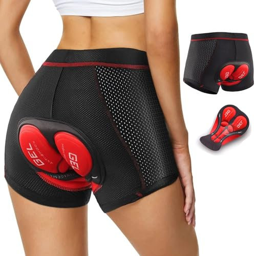SMTSEC Intimo Ciclismo Donna Gel 5D Imbottito Mutande da Ciclismo Antiurto con Imbottitura Sedile Traspirante Pantaloni Corti Ciclismo Uomo Pantaloni Ciclismo Pantaloni MTB,Red-S
