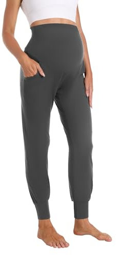 Gowjog Damen Umstandshose Jogginghose Schwangerschafts Umstandsmode Lang Schwangerschaft Hosen Stretch Casual Yoga Hose (Dunkelgrau,M)