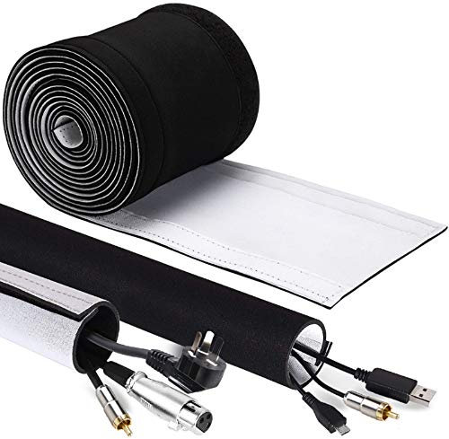 GeeRic Kabelschlauch Neopren Kabelkanal mit einstellbarem Durchmesser für Kabelmanagement, Neopren Flexibler und wiederverwendbarer mit Klettverschluss Schwarz/Weiß… (2M)