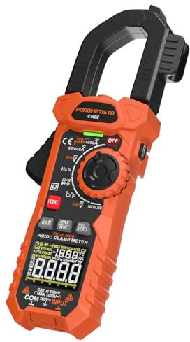 POROMETISTO TRMS 6000 COUNTS Pince Ampèremétrique,1000A AC/DC Pince Amperemetrique CM02 1000V DC/750V AC,Mode VFD/LOZ,Multimetre Mesure AC/DC,Courant Tension,NCV,Fréquence,Température,Capacitance