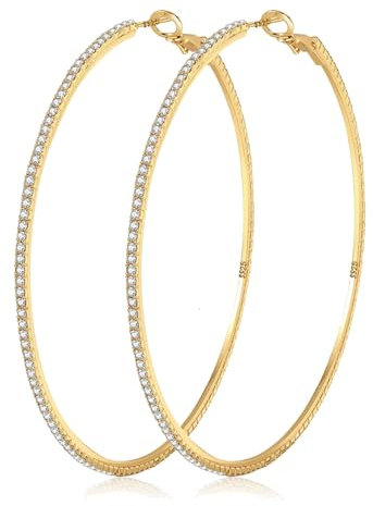 WATEFOER Große Strass-Reifen-Ohrringe für Damen Mädchen dünne runde Creolen hypoallergene Gold Creolen 14K vergoldet Ohrringe Schmuck Geschenke 40/50/60/70mm