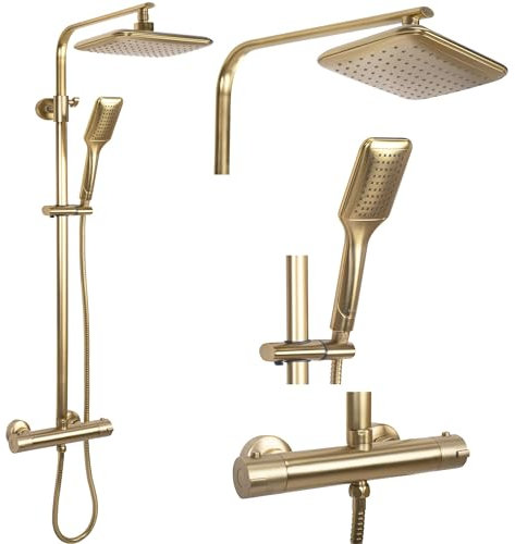 Rea Colonna Doccia da incasso Tom brush gold Sistema Doccia in Ottone per Bagno (Oro spazzolato)