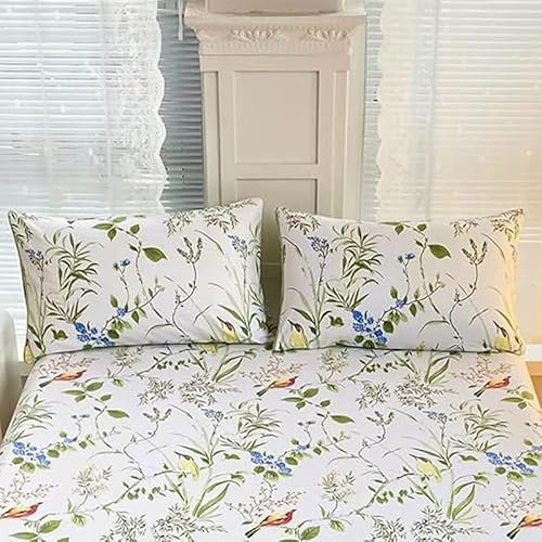 Mateju Mikrofaser-Spannbettlaken mit Blumenmuster und tiefer Tasche, 25 cm, Mikrofaser-Spannbettlaken, weich, atmungsaktiv, lichtbeständig, für Einzel-, Doppel-, Kingsize-Bett (2 Kissenbezüge,