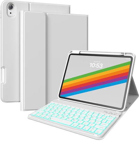 ZKTUYU Funda de teclado retroiluminada para iPad de 11ª 10ª generación de 11 pulgadas y 11.9 pulgadas 2025 2022 A16 con soporte para lápices, cubierta magnética desmontable para teclado Bluetooth