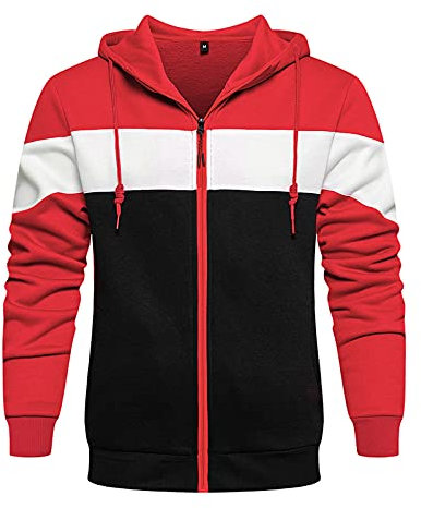 Mens Hoodies Zip Up, Golf Hoodies Fleece Pullover Hoodie Contrast Color Hooded Sweatshirt Y2K Long Sleeve Patchwork Tops Sports Coat With Pocket Work Hoodies Jacket Soft Casual Tracksuit Tops Red