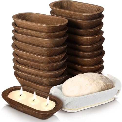 Nuogo 20 Pcs Wooden Dough Bowls Bulk 8.6 Inch Rustic Dough Bowls Candle Making Vintage Hand Carved Wood Bowl Dining Room Paulownia Bowls for DIY Home Crafts Making Farmhouse Fruits Supplies