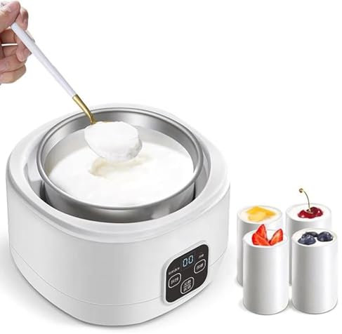 SAYEYBU Yoghurt Maker Machine with Ceramic Cup, 1L Household Yogurt Machine, with Stainless Steel Inner Pot, Electric Yogurt Maker Machine, for Yogurt Making,White
