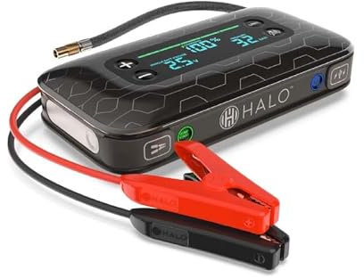 HALO Bolt Air + 1750 (2.0) - Starthilfe & Luftkompressor & Taschenlampe - Tragbares Notfall-Kit Auto Starthilfe - Für Notfallsituationen am Straßenrand und auf dem Boot (Schwarzer Marmor)
