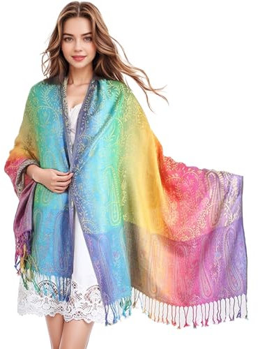 Alyxiavia Weiche bunte Blume Jacquard Baumwolle Quaste Schal und Schal Pashmina für Frauen(gelb)