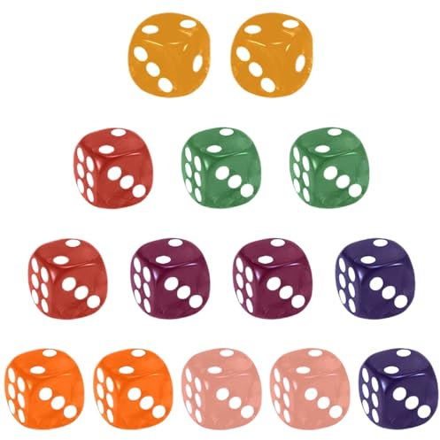 14 Pezzi Dadi Dadi da Gioco in Acrilico 7 Colori, Esaedro Dadi per Insegnare i Matematici, Dadi da Gioco 15.8 mm,Dadi con Angoli Arrotondati