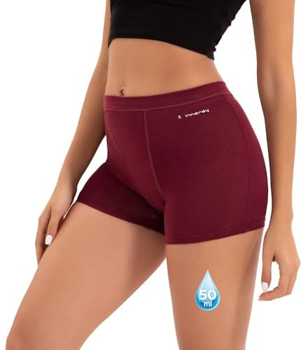 INNERSY Period Boxers Heavy Flow Menstrual Boyshorts Panties, 16, Burgundy