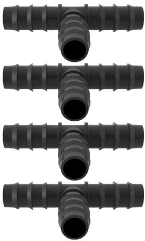 Briny River 4pcs Tee Hose Joiner Pipe Hose Pipe T-Shaped Plastic Pipe Drip Irrigation Pipe Fitting Garden Barbed Connector for 20mm Drip System Black