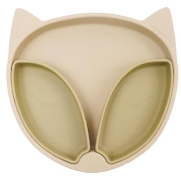 Assiette pour dme bébé, Assiette en Silicone avec ventouse pour la diversification alimentaire des enfants et bébés, Plateau repas renard Sable avec compartiments amovibles, sans BPA, Antidérapante
