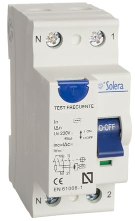 Solera® Interrupteur différentiel 2P 25A 30mA 2 modules (36mm) • Classe AC 6kA • Montage sur rail DIN 35mm • Résistance 960°C • Temp. -5°C/+40°C • Cert. CE UK RoHS • RCB2P2530 (1pc)