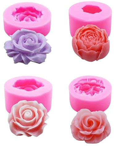 Qwrqwr 3D Silikonform Blumen Gießformen für Kerzen Epoxidharz Fondant in Lebensmittelqualität Ideal für Rosen Pfingstrosen Nelke und DIY Kerzenherstellung