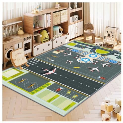 Kinderteppich, Kinderzimmerteppich, lustiger Flughafen, Kinderspielmatte, Flugplatz, Verkehrssystem, Spielmatte, Teppich, Schiene, Stadt, Wohnteppich, waschbar, rutschfest, Kindermatte (Flughafen