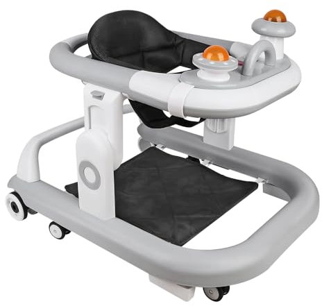 2-in-1 Lauflernhilfe für Babys mit 3 verstellbaren Höhen, Lauflernhilfe für Babys, faltbar, mit abnehmbarem Musik-Aktivitätstablett, von 6 bis 18 Monaten, bis zu 12 kg (57 x 67 x 46 cm, grau)