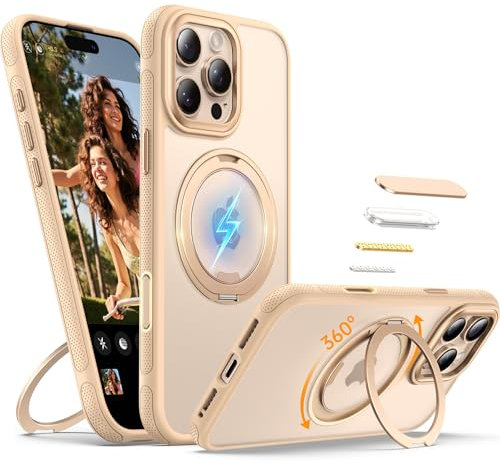 YINLAI Magnetic for iPhone 16 Pro Max Case with Kickstand Ring Holder, Compatible with Magsafe, Military-Grade Shockproof Protective Anti-slip Cover for iPhone 16 Pro Max, Desert Titanium