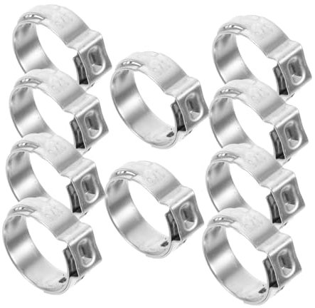 Veemoon 10 Piezas Abrazadera continua de una sola oreja herramienta de engaste pex herramienta para prensar tubos accesorios pex anillos pex Acero inoxidable Silver