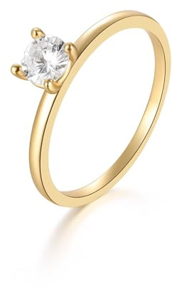 Skcess 14K Gelbgold Partnerringe Weiß Ring Moissanite Damen 5x5mm, Solitär Ring Damen Größe 61 (19.4)