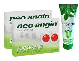 neo-angin® Halstabletten zuckerfrei – Lutschtabletten gegen Halsschmerzen 2x24 Stück inclusive einer Handcreme von vitenda - mit antiseptischer Wirkung und kühlendem Effekt