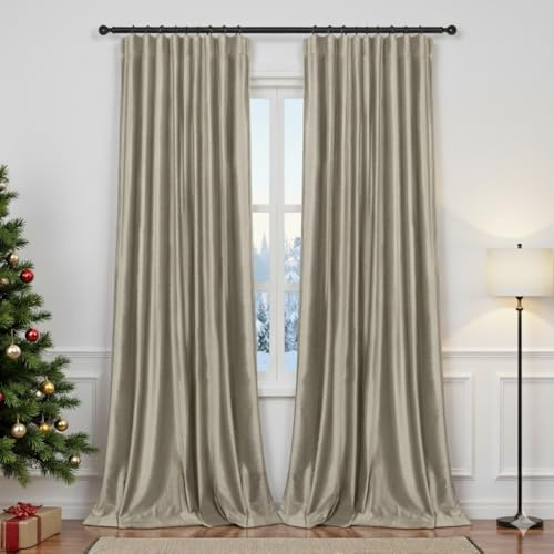 PLODAXE 2er Set Samtvorhang Kräuselband, Hochglänzender Diamantsamt Vorhänge Verdunkelung Samt Gardinen, Thermogardine Kälteschutz, Velvet Curtains Wohnzimmer, Schlafzimmer (H244xB132CM, Taupe)