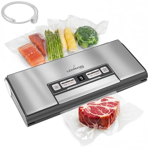 LEHMANN Vakuumierer, Vakuumiergerät für Lebensmittel, Hält bis zu 8x Länger Frisch, Folienschweißgerät für Trockene & Feuchte Lebensmittel, 30cm lange & feste Schweißnaht, inkl. Ansaugschlauch