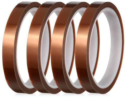 DOPENSPI 4 Rollen Hitzebeständiges Klebeband, 12mm x 33m Hochtemperaturbeständiges Polyimid Elektronikisolierband für die Verwendung bei Elektronik Leiterplatten Thermotransfer zum Abdecken und Löten