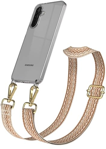 EAZY CASE Handykette - Verstellbares Taschenband kompatibel mit Galaxy A37, Schulterriemen, Handykordel mit Silikon Hülle, Umhängetasche, Beige Braun Gold