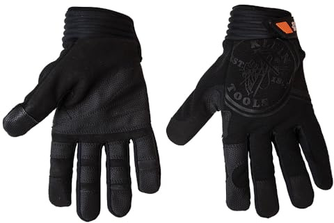 KLEIN TOOLS 40233 Wire Pulling Gloves, Extra Grip Work Gloves with Thumb Reinforcements and Grip Patches on Palm and Fingertips, Large