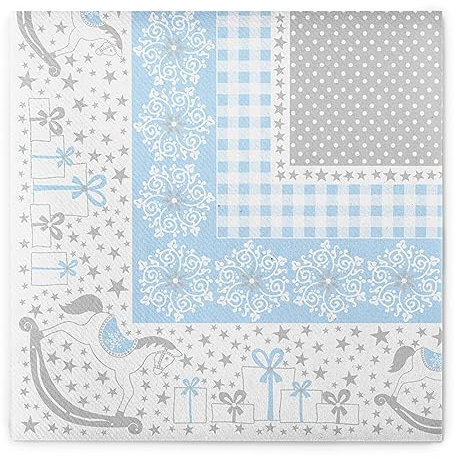 Sovie HORECA Serviette Calypso in Silber-Blau aus Linclass® Airlaid, Weihnachtsserviette festlich stoffähnlich, ideal für Winterfeiern in der Adventszeit & Weihnachten 40x40cm, 50 Stück