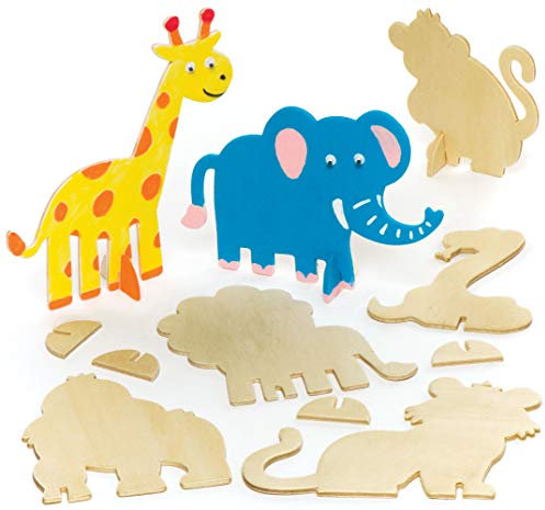 Baker Ross AR443 Dschungel-Tier-Set, Holz, 10 Stück, für Kinder zum Dekorieren und Ausstellen, Sortiert