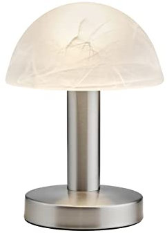 Tischleuchte Silber matt Glasschirm Weiß gewischt – Touchfunktion, Höhe 21cm