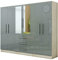 Unique Furnishings Gloss Grey Large Wardrobe - 6 Door 3 Drawers & Long Mirror