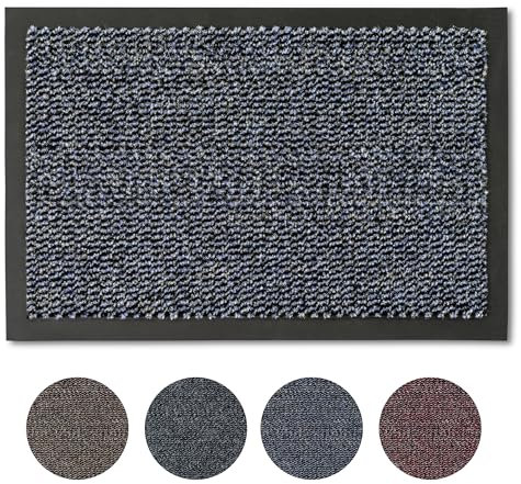 Carpido Fußmatte 40x60 cm für den Innenbereich - Türvorleger schnelltrocknend - Rutschfester Sauberlauf blau meliert - Schlichter Fußabstreifer