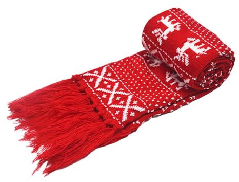 BESPORTBLE Weihnachtsschal Winter Gestrickter Schal Rentier Schneeflockenmuster Dicke Lange Schals mit Langer Quaste Weihnachtsstrumpf Füllstoffe