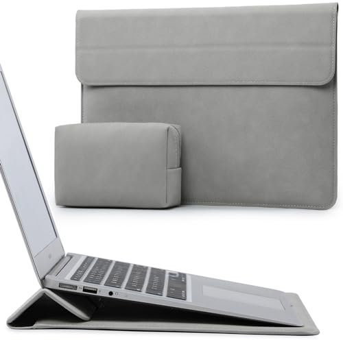 HYZUO 15-16 Zoll Laptop Hülle Laptophülle mit Standfunktion für MacBook Pro 16 M4/M3/M2/M1 Pro/Max 2025-2019, XPS 15, MacBook Pro 15 2015-2012, Samsung Galaxy Book Flex/Pro 15, Hellgrau