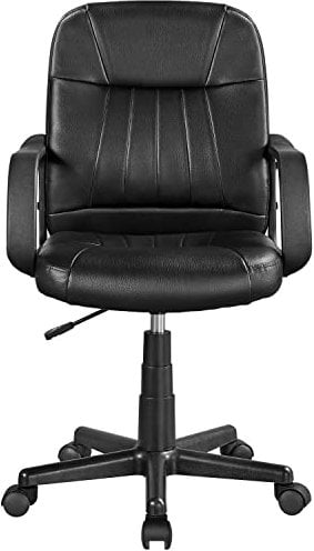 Yaheetech Sedia/Poltroncina da Ufficio Scrivania Girevole a Rotelle Ergonomica in Ecopelle Imbottita Altezza Regolabile con Braccioli Portata 123 kg Nera