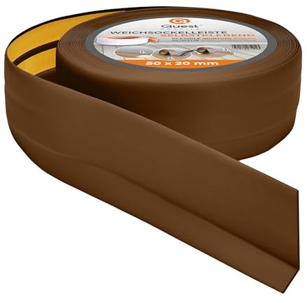Quest Plinthe Souple Autoadhésive - 50 mm x 20 mm - Plinthe en PVC de finition - Pour l'intérieur, mur, sol, salle de bain, salon - Flexible, Étanche, Décoratif - 25 mètres, Marron