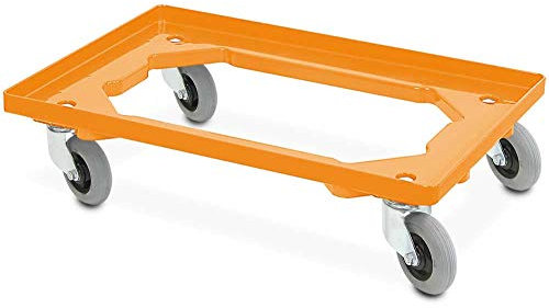 BRB Flüster-Roller für Behälter 600x400 mm, orange, offenes Deck, 250 kg Tragkraft