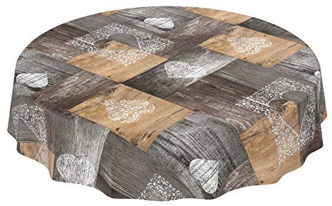 ANRO Tischdecke Wachstuch abwaschbar Wachstuchtischdecke Wachstischdecke Holz Liebe Braun Grau Rund 120cm