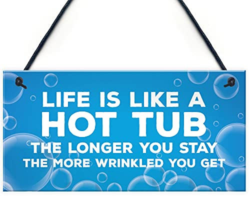 RED OCEAN Funny Joke Hot Tub Sign Hanging Door Wall Sign Hot Tub Accessories Home Decor