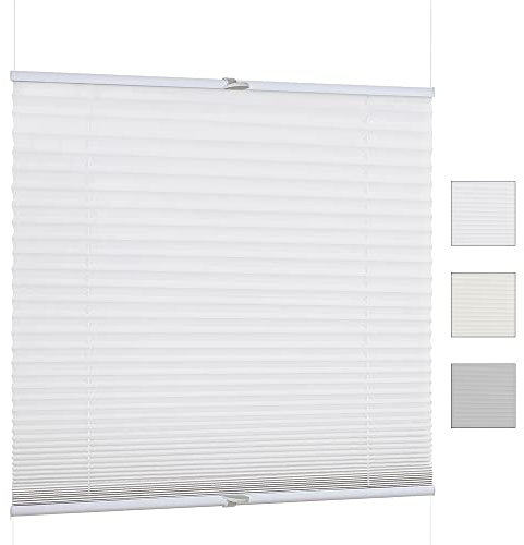 iomangio® Klemm Plissee ohne Bohren Faltrollo mit Klemmträger 120cm x 130cm Weiß Klemmrollo Blickdicht Sonnenschutz Jalousie für Fenster Fertigplissee Rollo